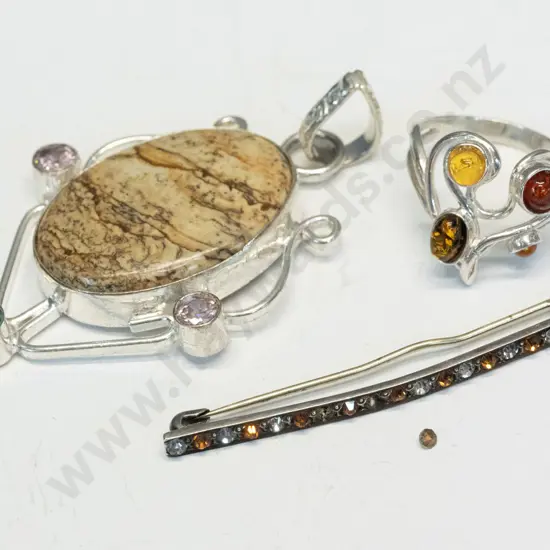 2 brooches & dress ring no marks