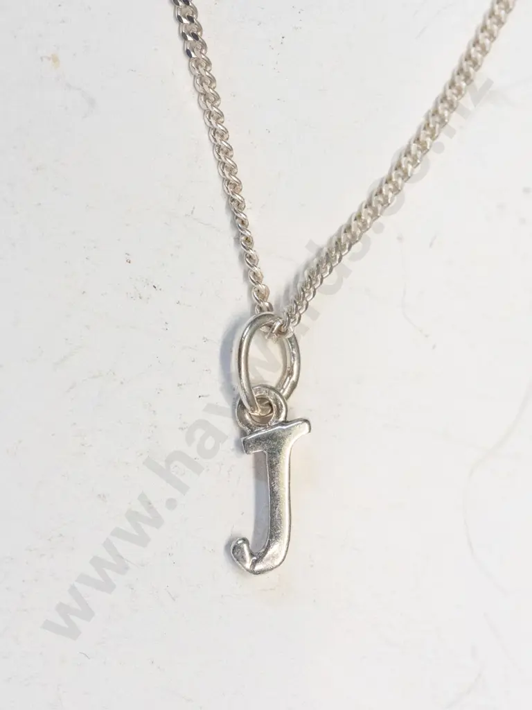 silver necklace letter 'J' chain stamped 925 Image 1++