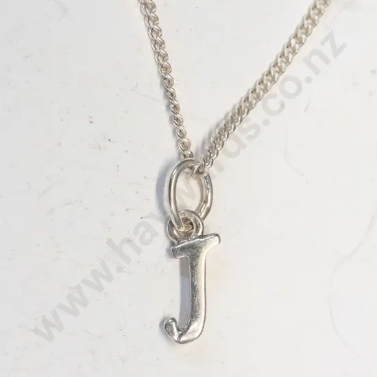 silver necklace letter 'J' chain stamped 925