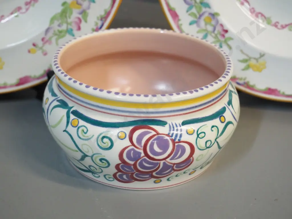 Poole hand-painted bowl - small fault to bottom rim - H-80 D-170 and 2 Minton soup bowls Image 1++