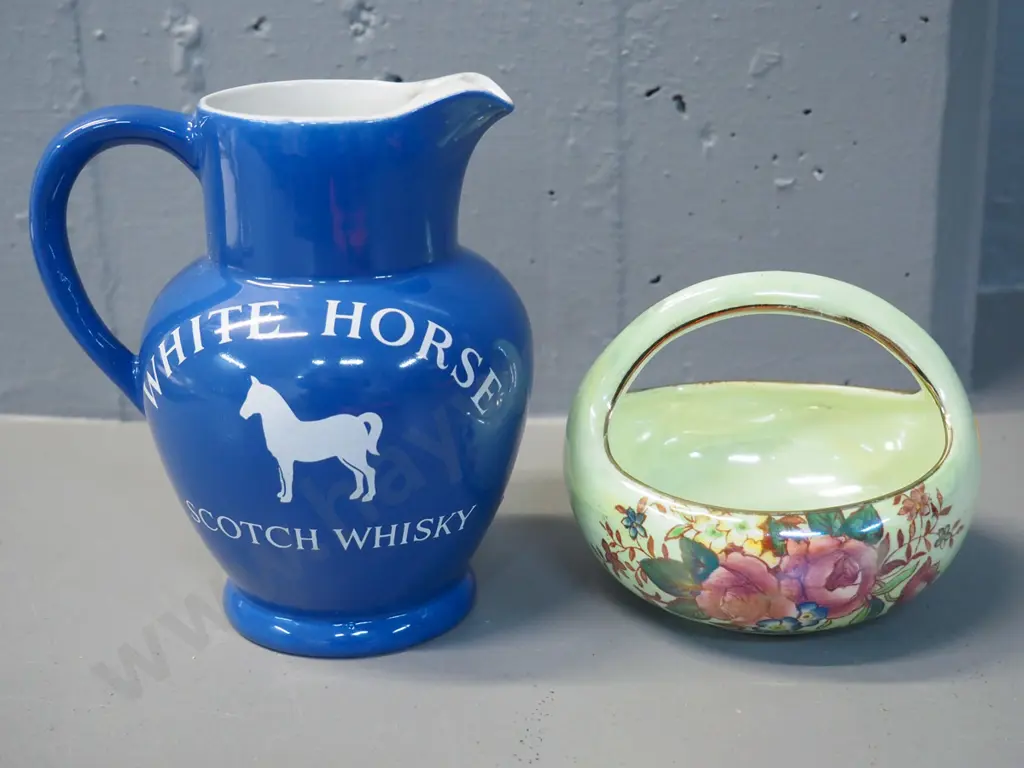 Maling Rosalind basket & a Portmeirion White Horse whisky jug H-160 Image 1++