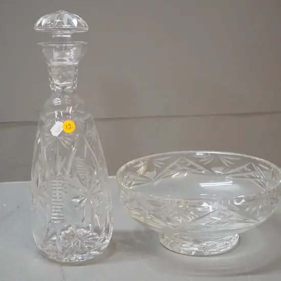 2 cut crystal items - salad bowl D-200 and stoppered decanter H-290