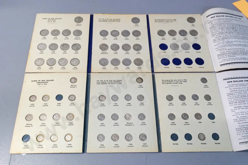 4 New Zealand coin collector's books - sixpences are complete, other 3 have some coins missing Image 1++