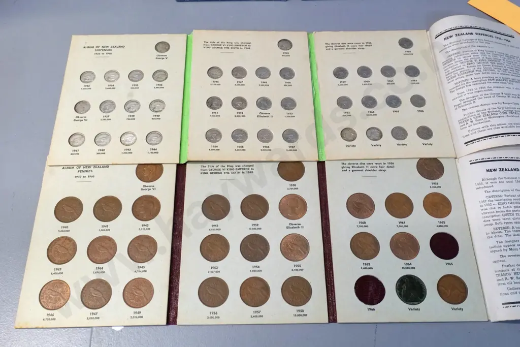 4 New Zealand coin collector's books - sixpences are complete, other 3 have some coins missing Image 1++