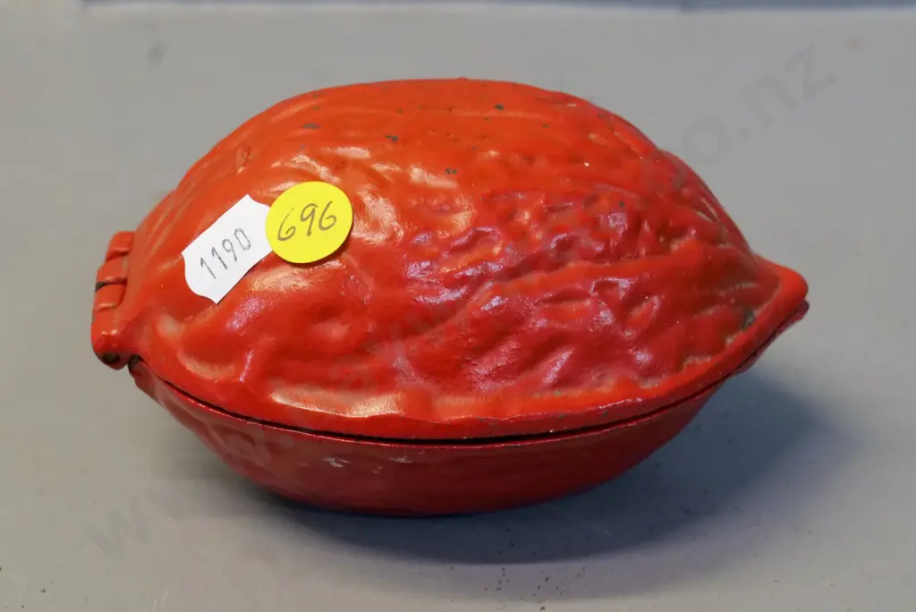 cast metal orange painted walnut-shaped nutcracker H-80 L-130 Image 1++