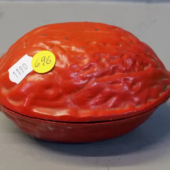 cast metal orange painted walnut-shaped nutcracker H-80 L-130