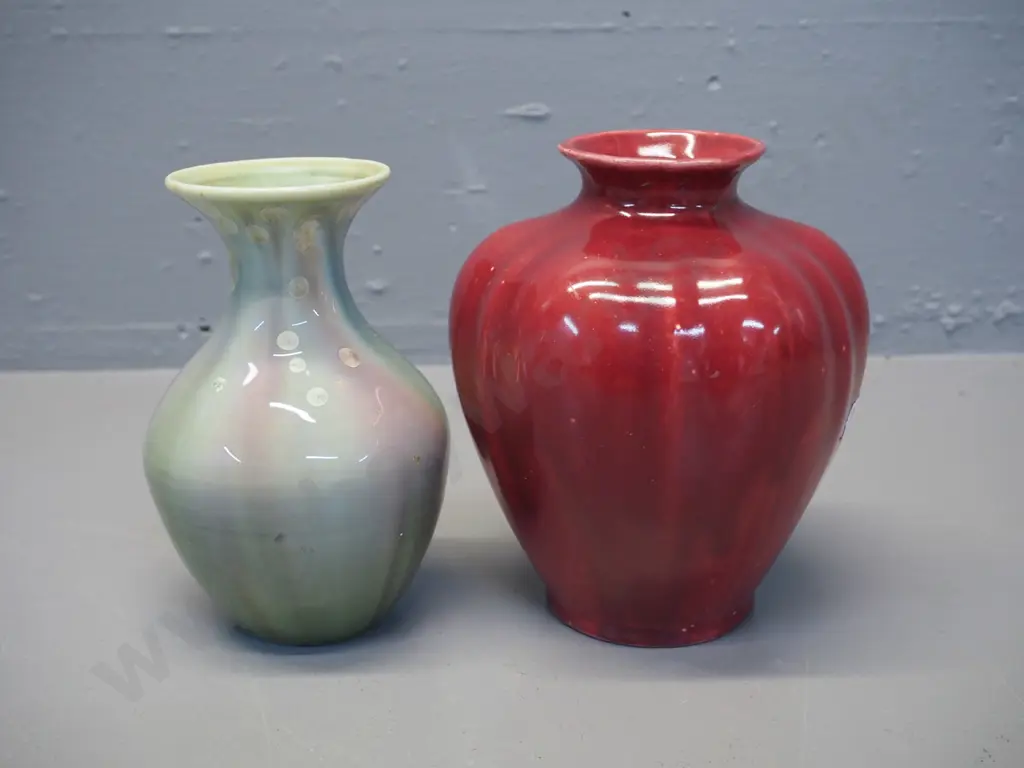 2 studio pottery vases - smaller one labelled Milligan, Dunedin, with crystalline highlights,  other marked No 28 H-160 Image 1++