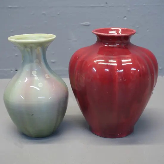 2 studio pottery vases - smaller one labelled Milligan, Dunedin, with crystalline highlights,  other marked No 28 H-160