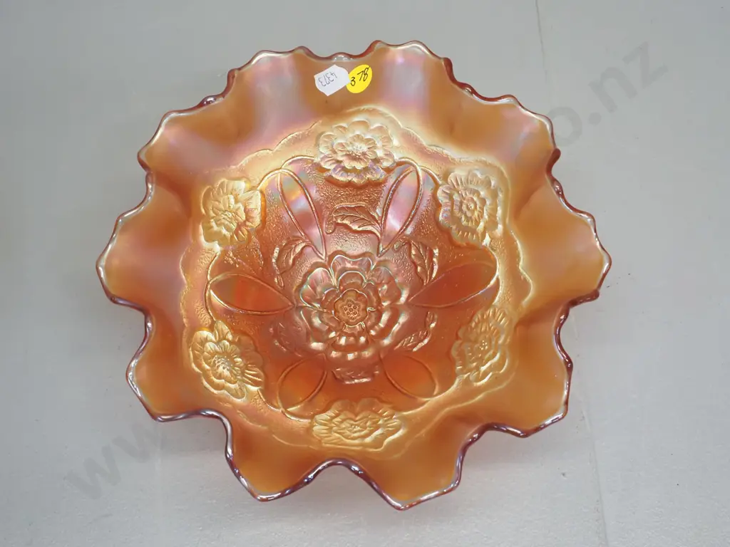 marigold carnival glass footed bowl H100 D220 Image 1++