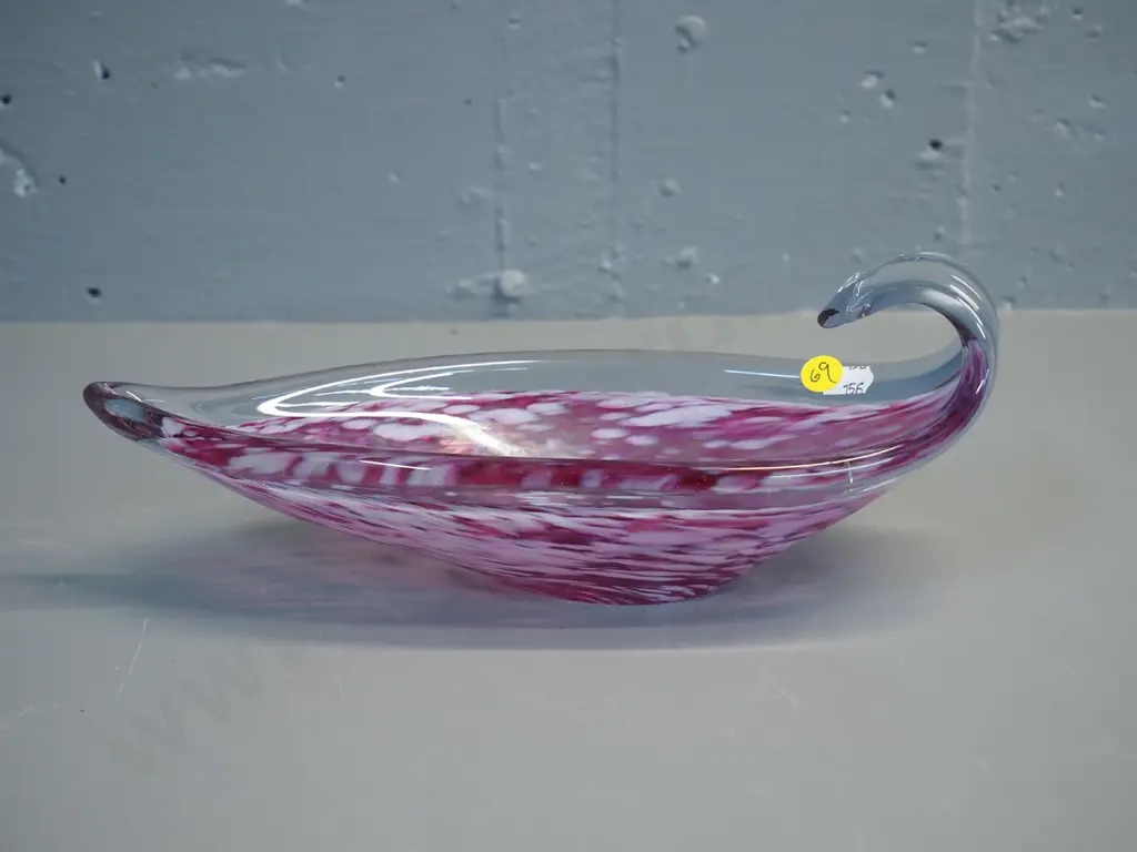 heavy art glass pink mottled dish L-280 Image 1++