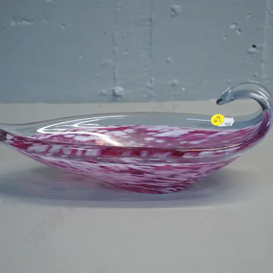 heavy art glass pink mottled dish L-280