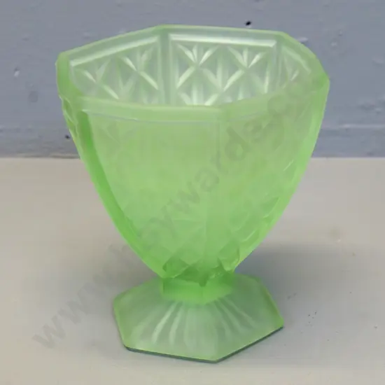 frosted green uranium glass vase with frog H-135