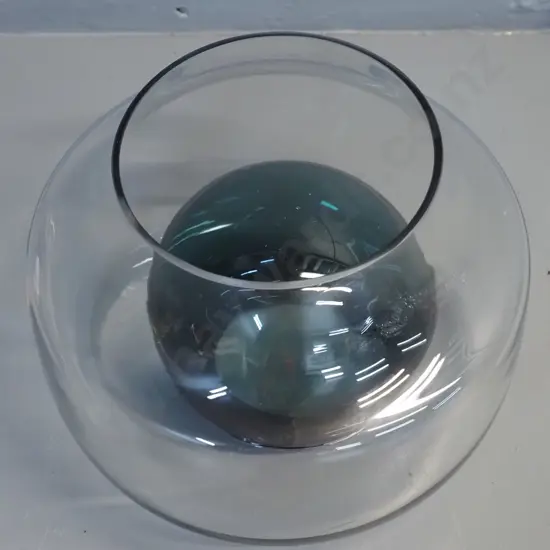 art glass vase - clear with internal smoked glass ball H-160 D-200