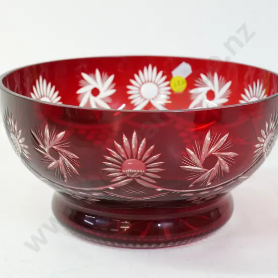 red cut-to-clear glass fruit bowl D-210