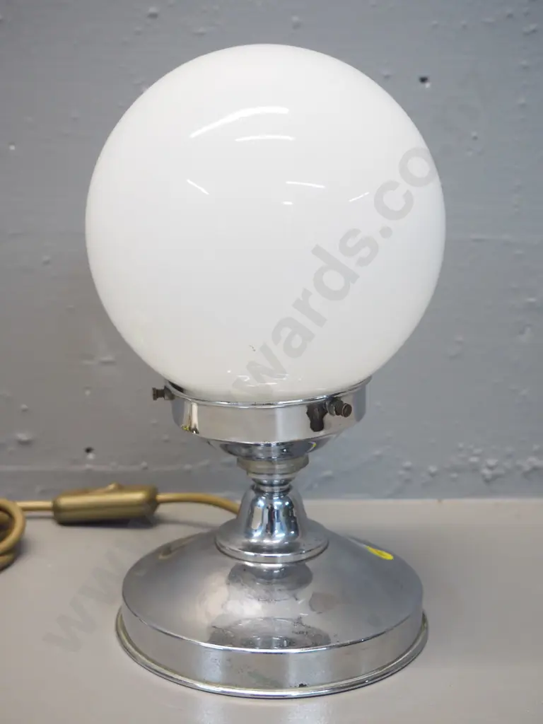 deco chrome table lamp with milk glass globe shade - slight pitting to chrome H-250 Diameter 140 Image 1++