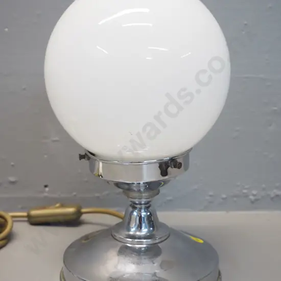 deco chrome table lamp with milk glass globe shade - slight pitting to chrome H-250 Diameter 140