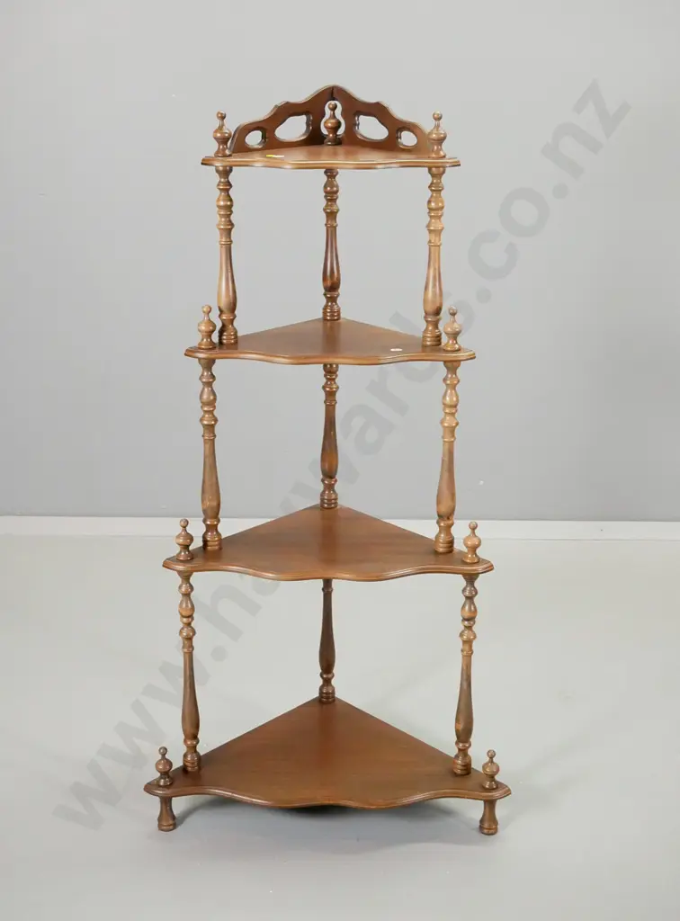 reproduction mahogany 4-shelf corner whatnot with spindle upstands H1220 W620 D350 Image 1++
