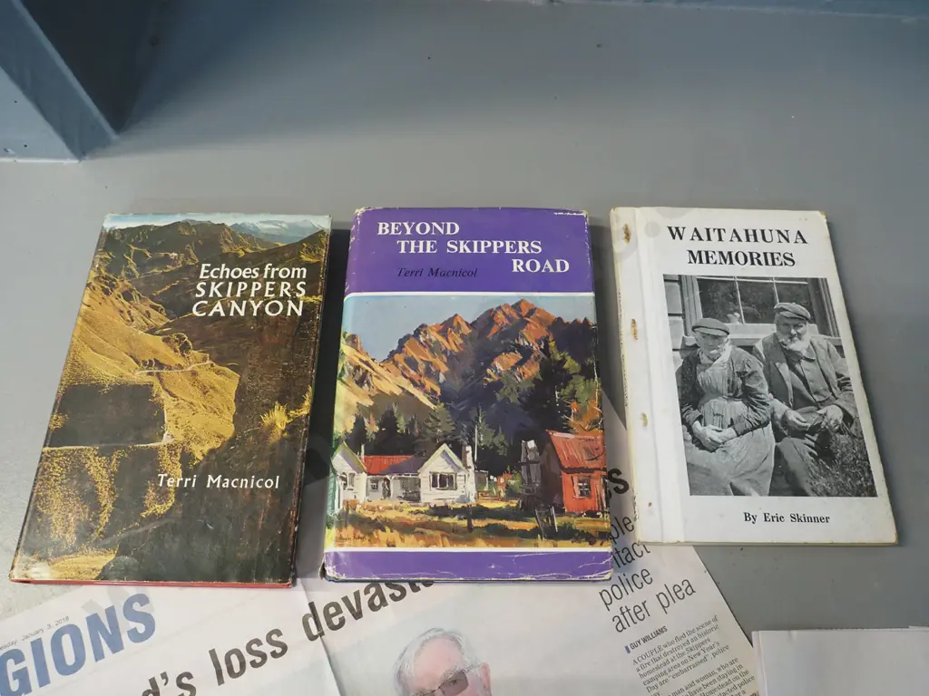 3 New Zealand books - 2 on Skippers Canyon by Terri MacNicol plus clippings, and Waitahuna Memories, 1947, Eri Image 1++