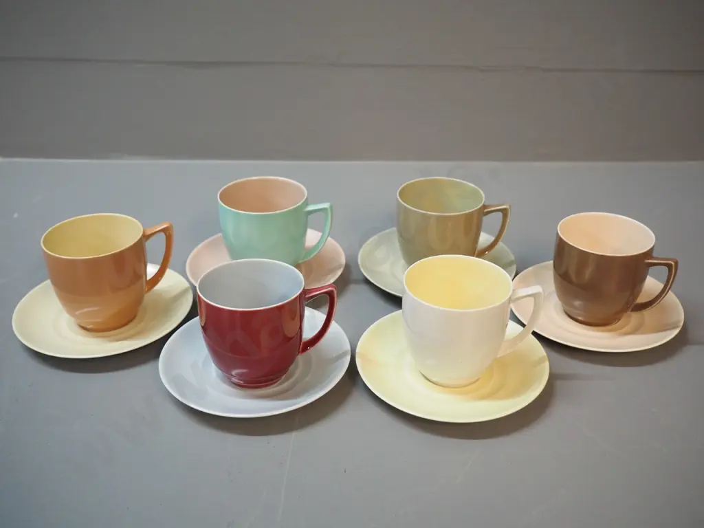 set of 6 Branksome various-coloured coffee cups & saucers Image 1++