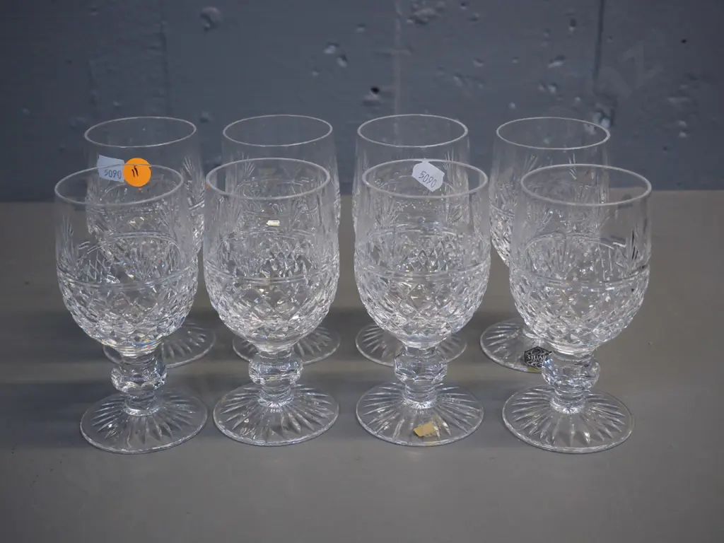 8 Stuart cut crystal small wine glasses H-120 Image 1++