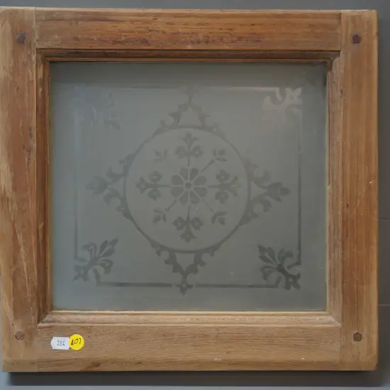 small window panel with frosted and etched glass 350 x 330