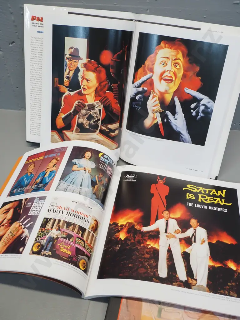 4 books and a pictorial calendar - circus life, sideshow freak posters, pulp fiction & country music album covers Image 1++