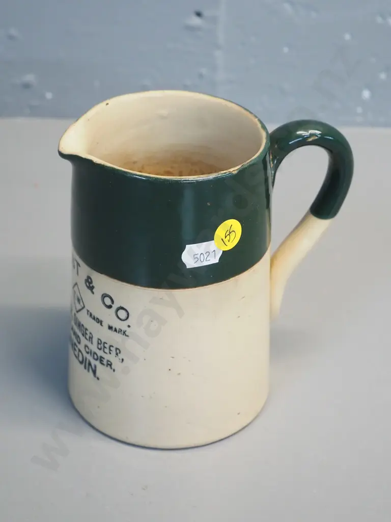 T. West & Co Dunedin jug - some staining and a manufacturing fault at rim H-140 Image 1++