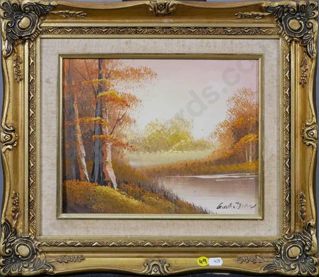 illegible signature - framed oil - river scene H-190 W-230 Image 1++
