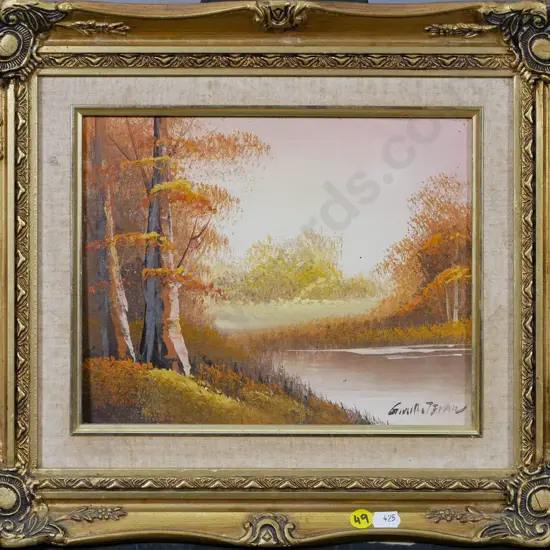 illegible signature - framed oil - river scene H-190 W-230