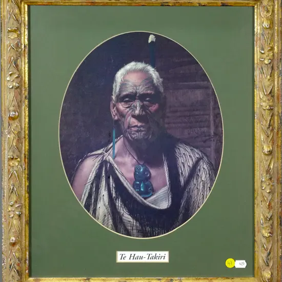 gilt framed Goldie print "Te Hau-Takiri" H-300 W-240