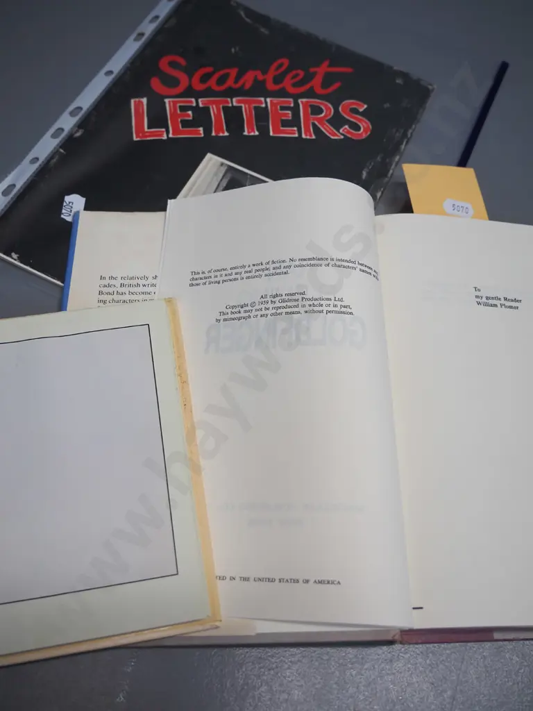 3 books -  signed copy of Scarlet Letters by Gary McCormick, Goldfinger (Book Club Edition) & Tolkien's 1982 Mr. Bliss Image 1++