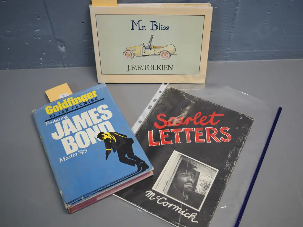3 books -  signed copy of Scarlet Letters by Gary McCormick, Goldfinger (Book Club Edition) & Tolkien's 1982 Mr. Bliss Image 1++