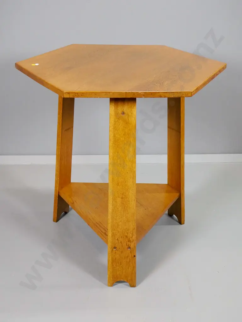 deco oak hexagonal occasional table w/lower shelf H760 W670 D670 Image 1++