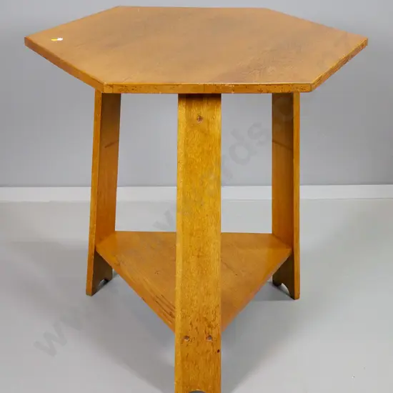 deco oak hexagonal occasional table w/lower shelf H760 W670 D670
