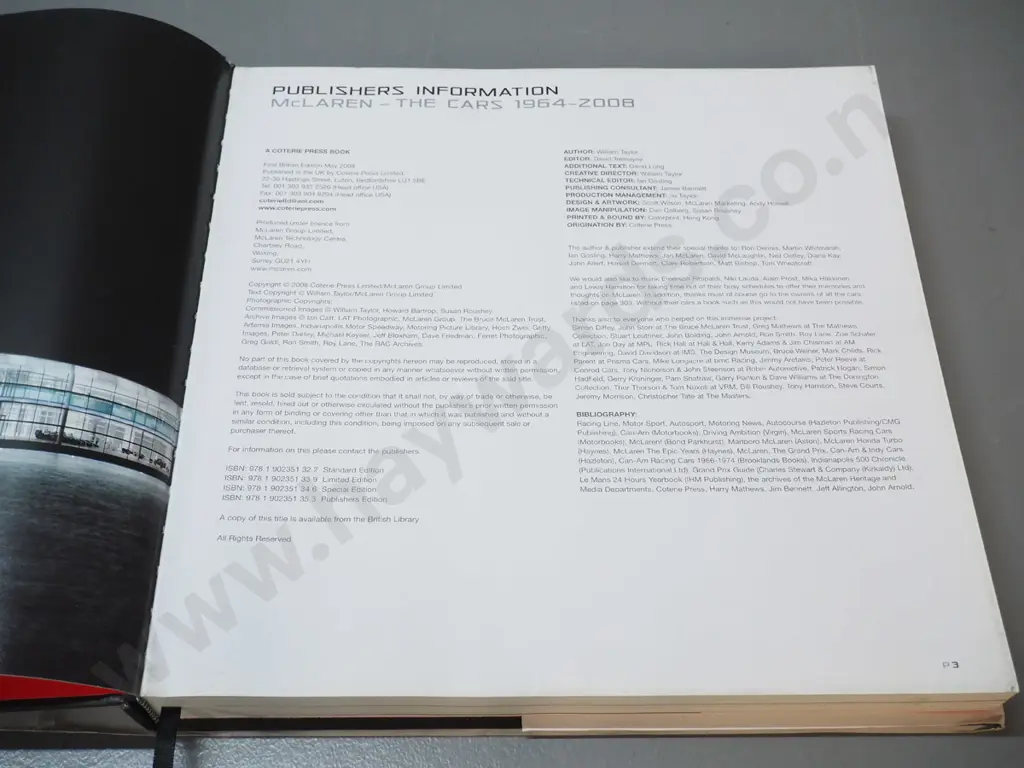 book: McLaren - The Cars - 1964-2008. Published 2008, Coterie Press - some wear Image 1++