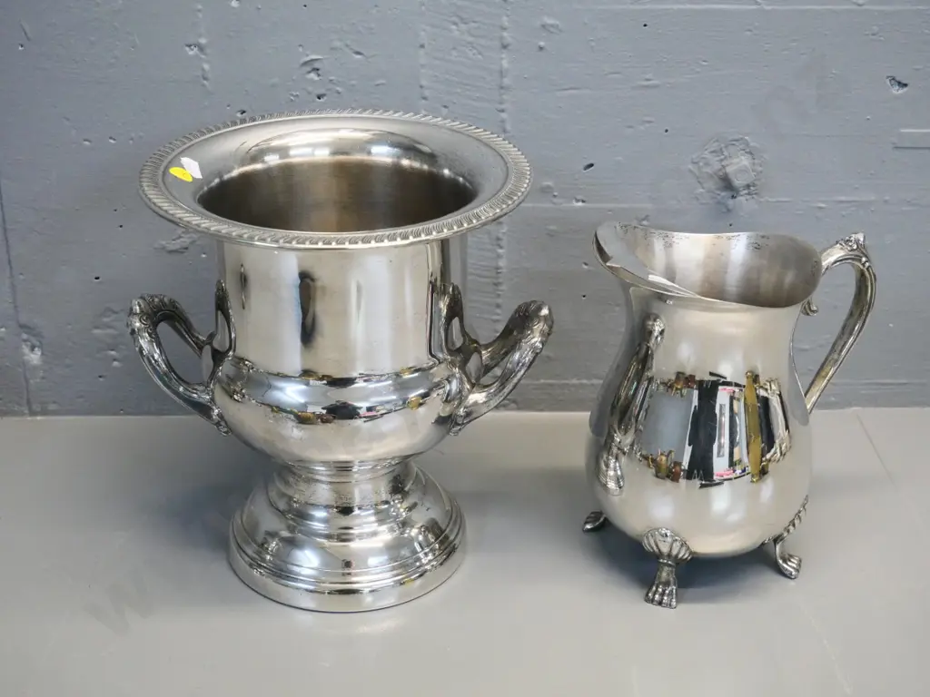 2 "Leonard" silver plated items - large water jug and double handled ice bucket H-260 W-270 Image 1++