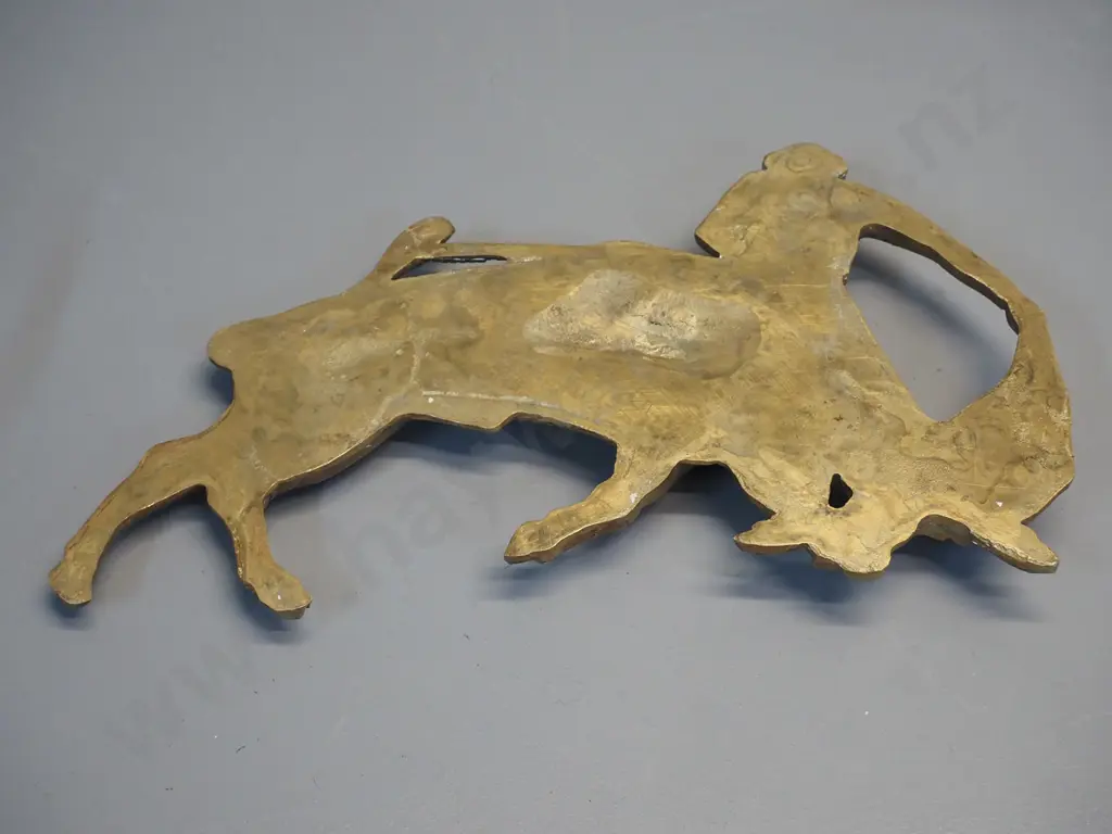 heavy cast brass toreador and bull figure - no wall hanging mount H-220 L-330 Image 1++