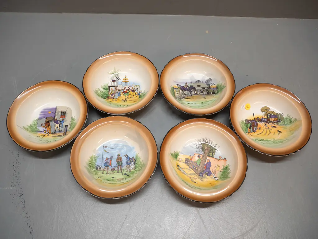 set of 6 Burleigh Ware Merrie England dessert coupes D-165 Image 1++