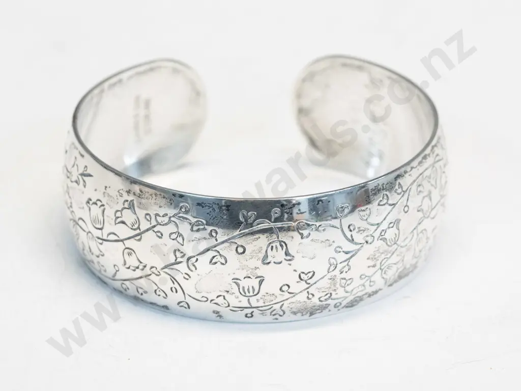 silver engraved cuff bangle stamped sterling Image 1++