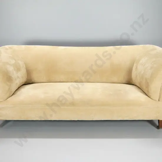 fawn upholstered Edwardian chesterfield 2 seater settee (some cat scratches) H-830 W-2220 D-800