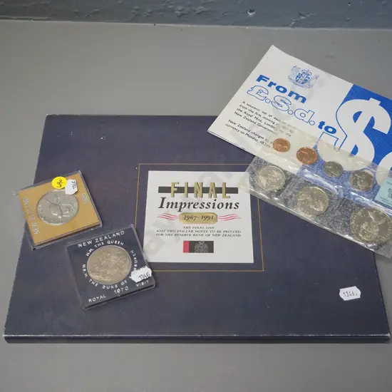 New Zealand uncirculated coin/note sets -  1967 Decimal, $1 and $2 "Final Impressions" 1967-91 set, 1970 & 1985 dollars