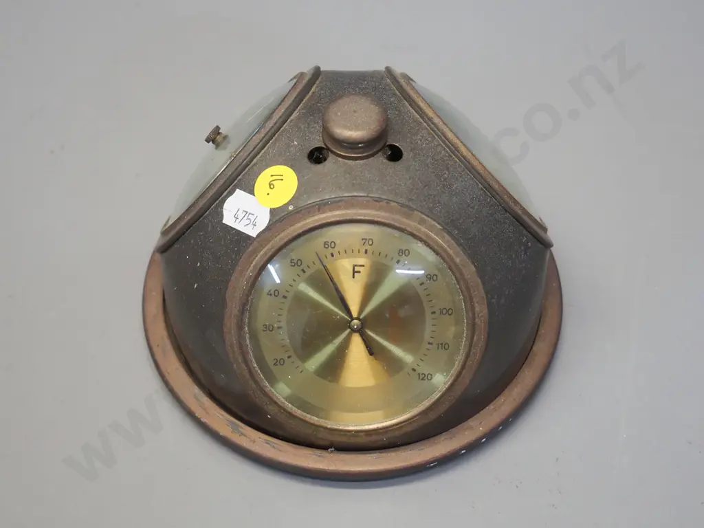 rotating 3-bezel desktop barometer / hygrometer / thermometer - some pitting / age patina H100 D140 Image 1++
