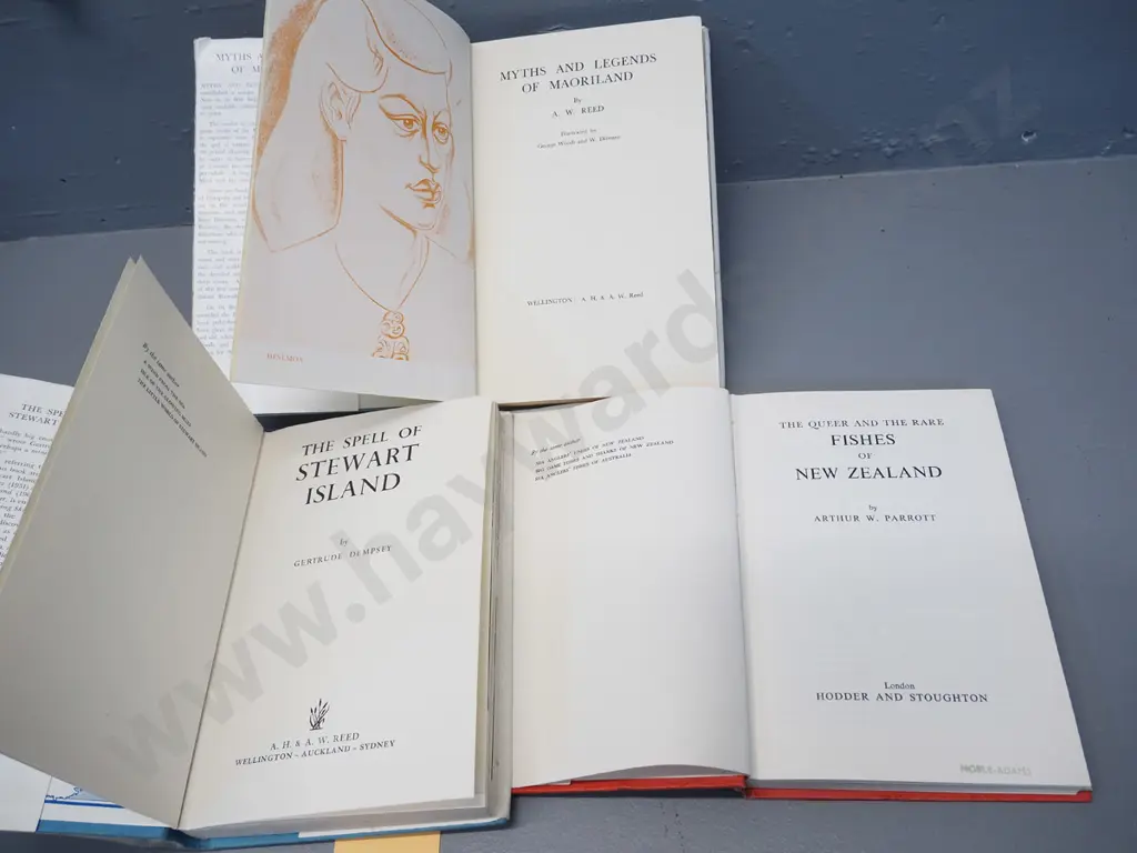 3 NZ books - The Queer and Rare Fishes of New Zealand, 1960, AW Parrot, Stewart Island, Myths & Legends of Maoriland Image 1++