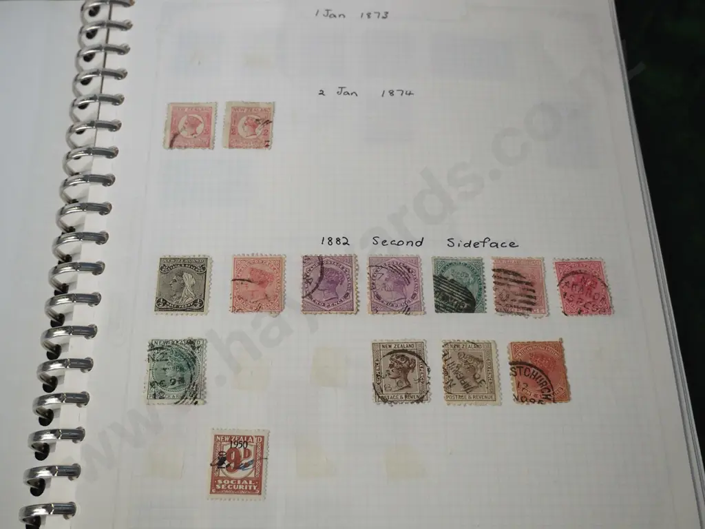 3 stamp albums with many New Zealand vintage stamps, 1874 thru 1990s, including some Cook Islands, Fiji, etc. Image 1++