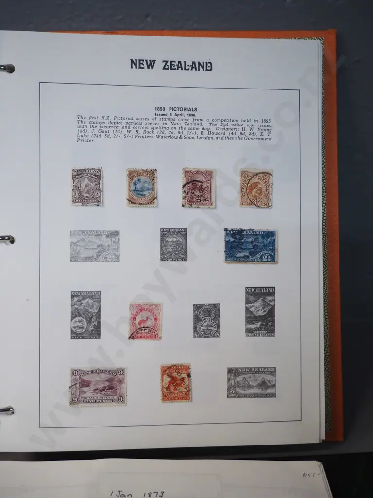 3 stamp albums with many New Zealand vintage stamps, 1874 thru 1990s, including some Cook Islands, Fiji, etc. Image 1++