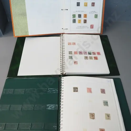 3 stamp albums with many New Zealand vintage stamps, 1874 thru 1990s, including some Cook Islands, Fiji, etc.