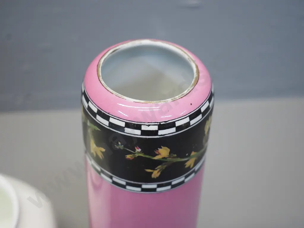 2 vases - Wilkinson's Royal Staffordshire pink with floral band (wear at rim) H-230 and Aynsley 'Just Orchids' pattern Image 1++