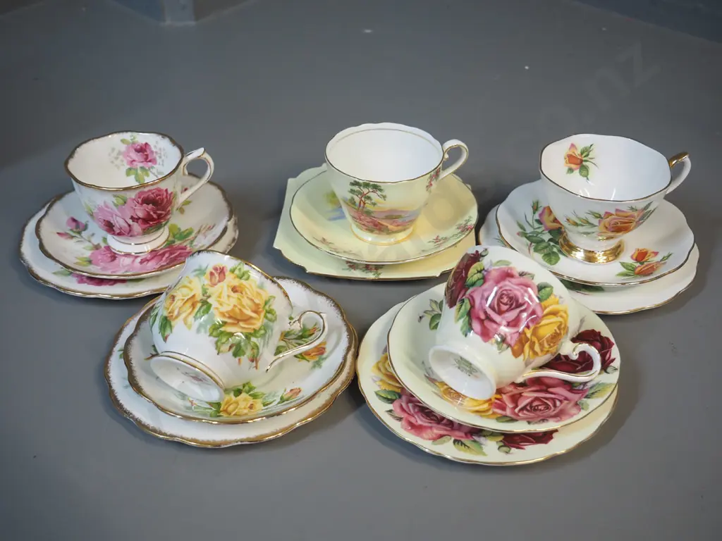 5 English bone china trios - 3 Royal Albert and 2 Aynsley Image 1++