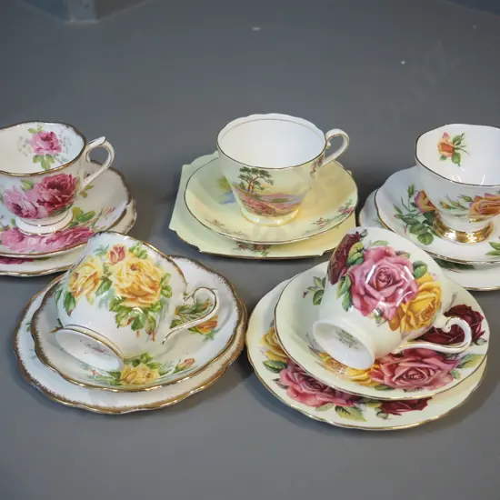 5 English bone china trios - 3 Royal Albert and 2 Aynsley