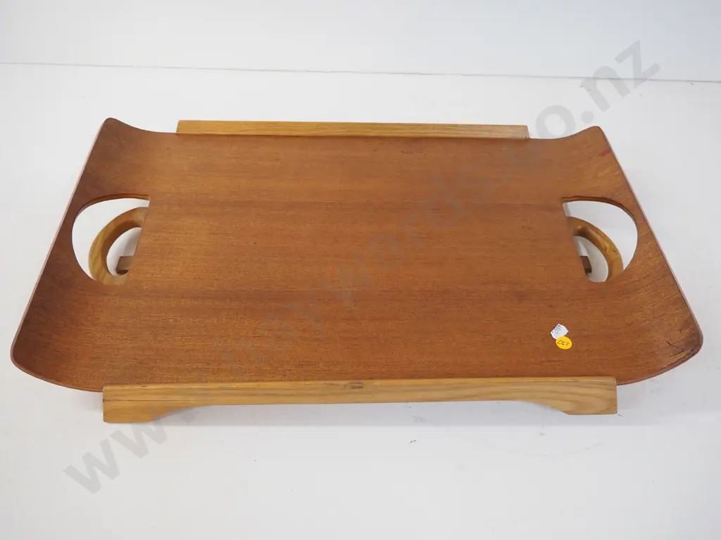 Presscraft NZ bent wood tray with folding legs - has had repair, 2 replaced hinges, legs askew H90 W370 L590 Image 1++